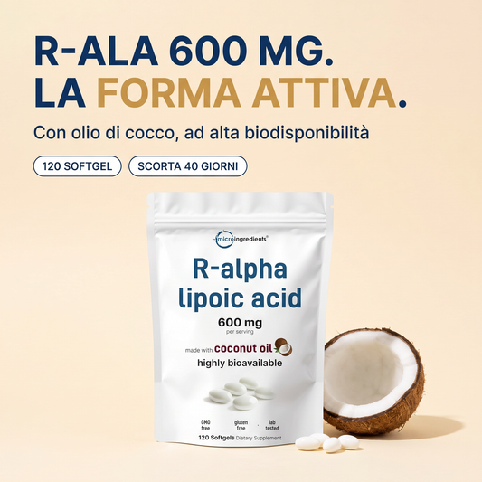 Kwas R-Alfa Liponowy 600 mg z Olejem Kokosowym – 120 Kapsułek