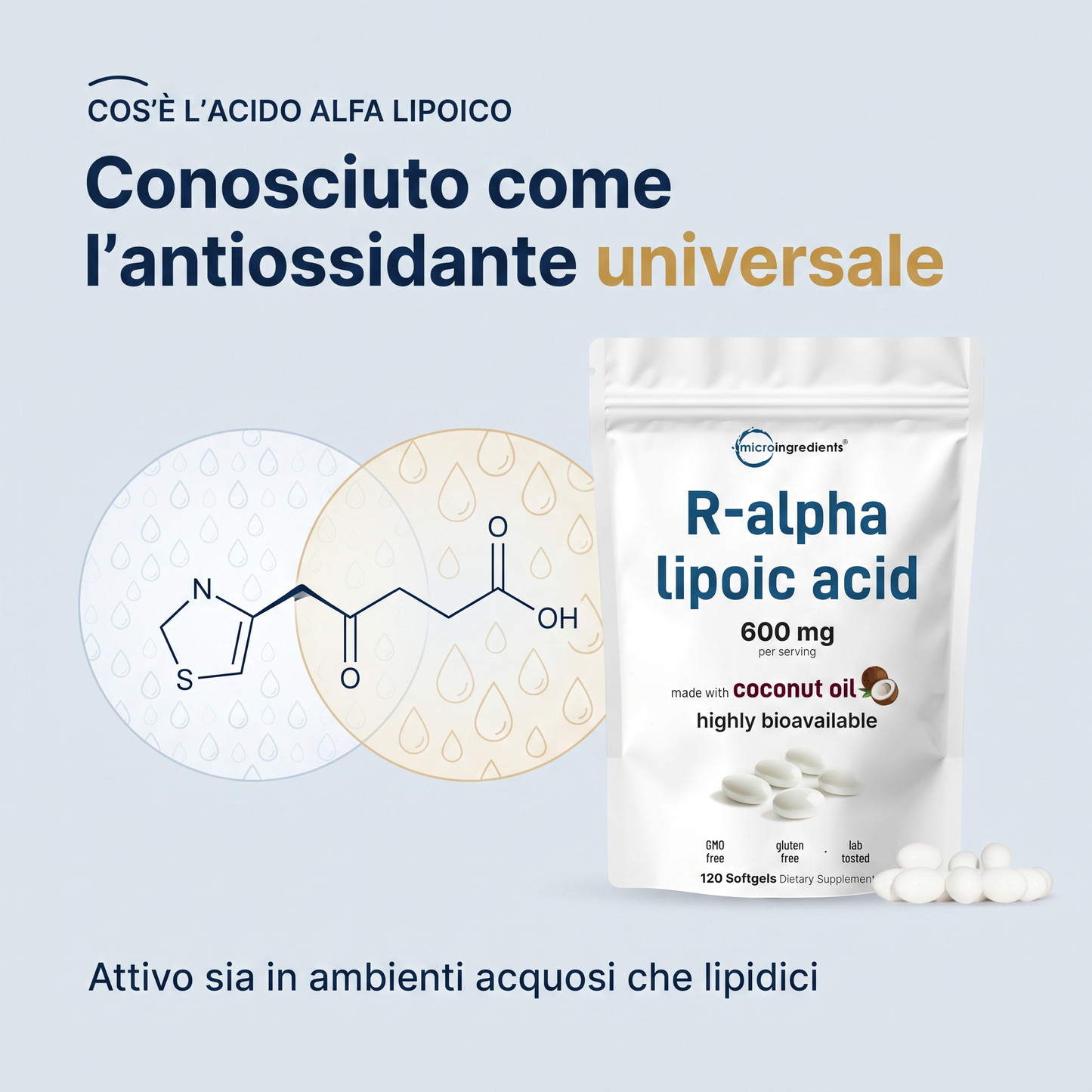Acido R-Alfa Lipoico 600 mg con Olio di Cocco – 120 Softgel