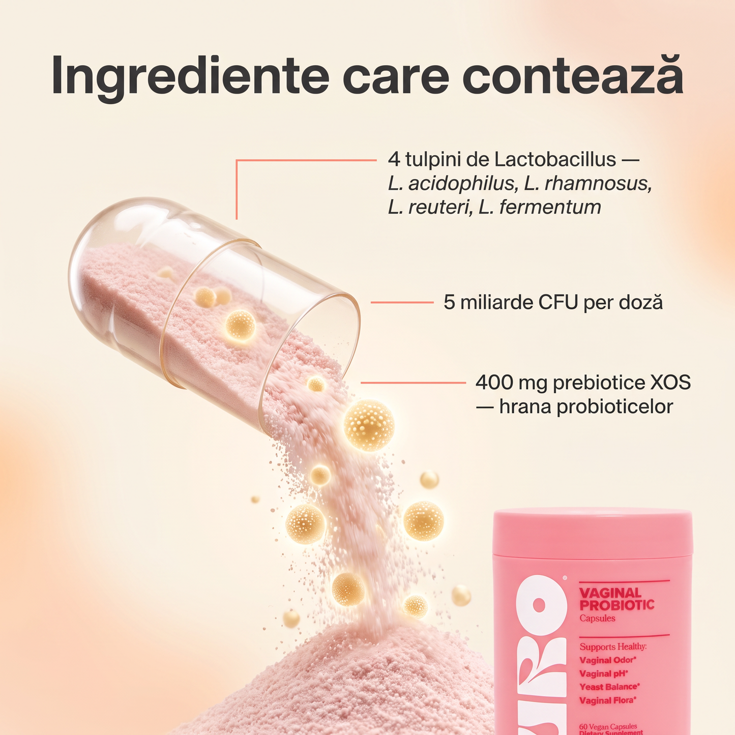URO Probiotic Intim pentru Femei – 4 Tulpini Lactobacillus, 60 Capsule