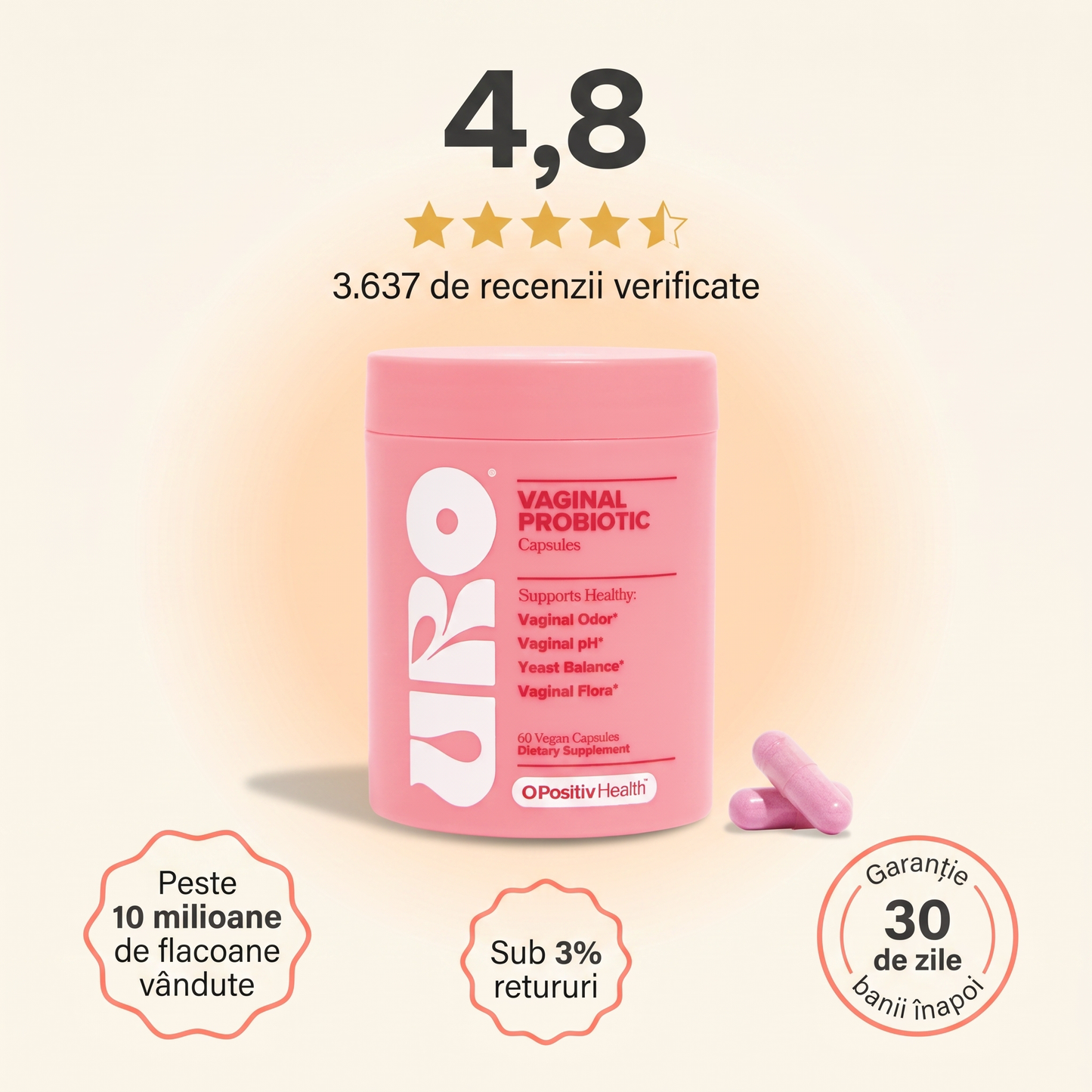 URO Probiotic Intim pentru Femei – 4 Tulpini Lactobacillus, 60 Capsule