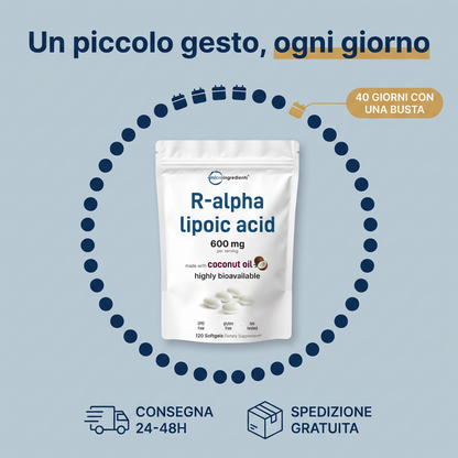Acido R-Alfa Lipoico 600 mg con Olio di Cocco – 120 Softgel