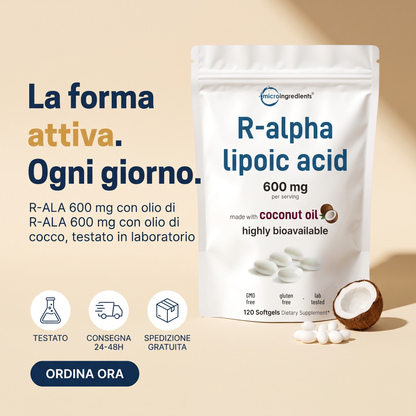 Acido R-Alfa Lipoico 600 mg con Olio di Cocco – 120 Softgel