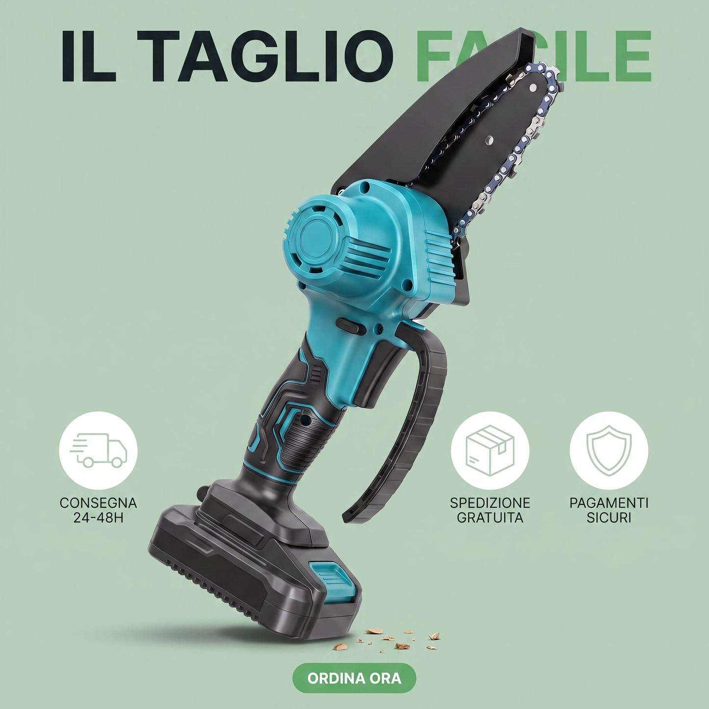 TaglioLampo™ – Bezprzewodowa Elektryczna Mini Piła Łańcuchowa 4" z Akumulatorem 20V